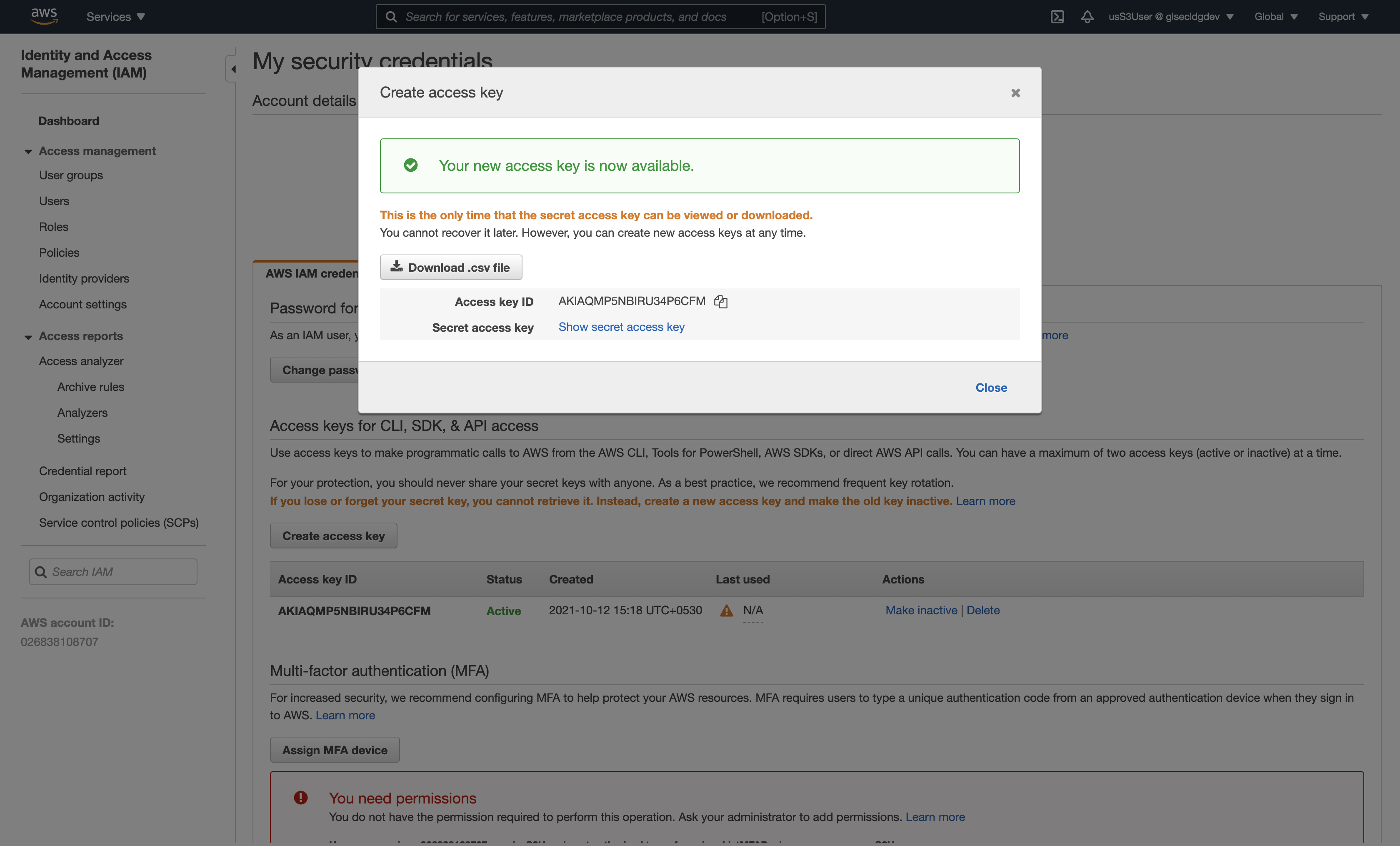 Data gateway access key was generated