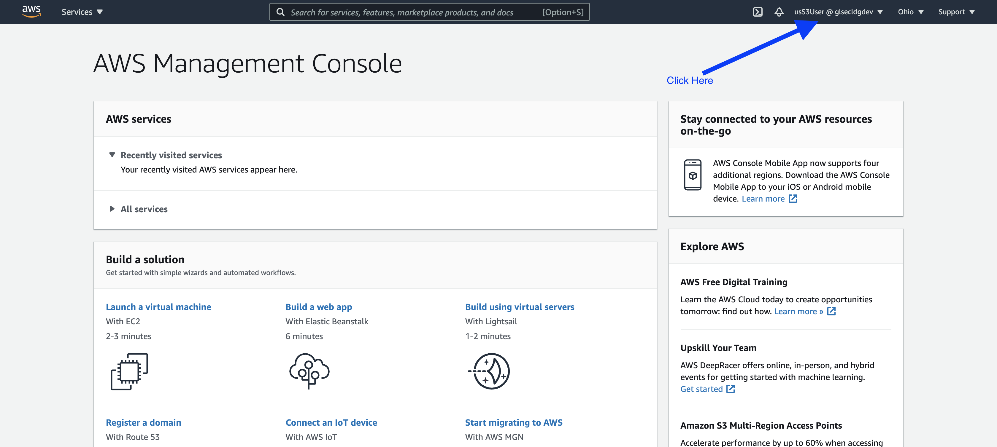 Data gateway After Logging to AWS Console