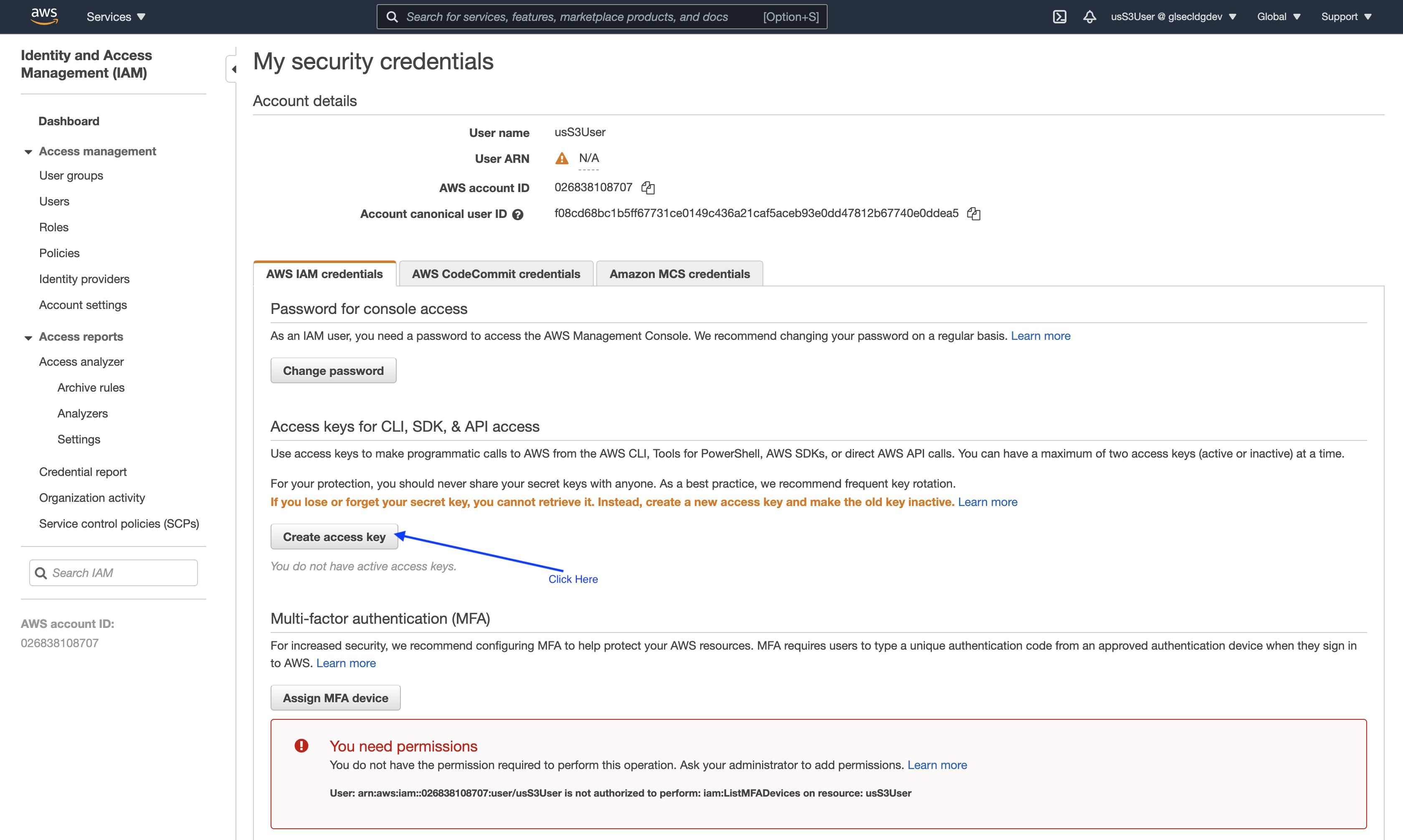 Data gateway create access key