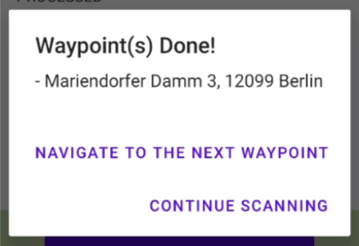 Better Route - App to App Scanlib - sample App dialog