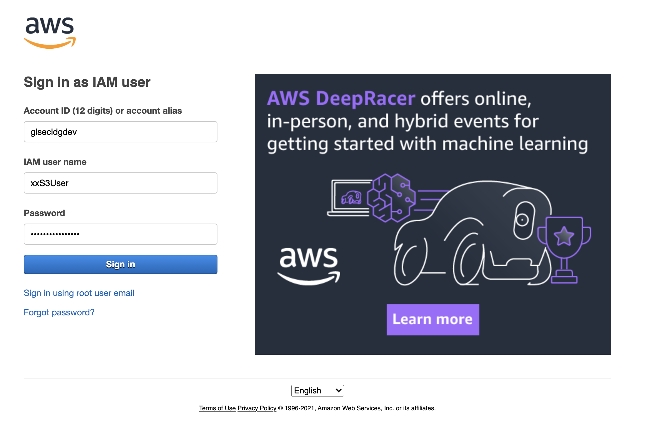 Data gateway Sing in as IAM user